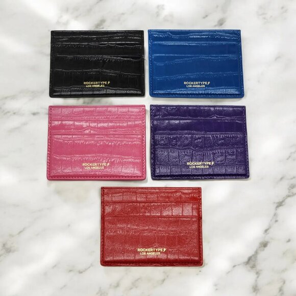 ROCKERTYPE Luxury Cardholder Wallet Crocodile Embossed Italian Leather Red - Picture 2 of 3